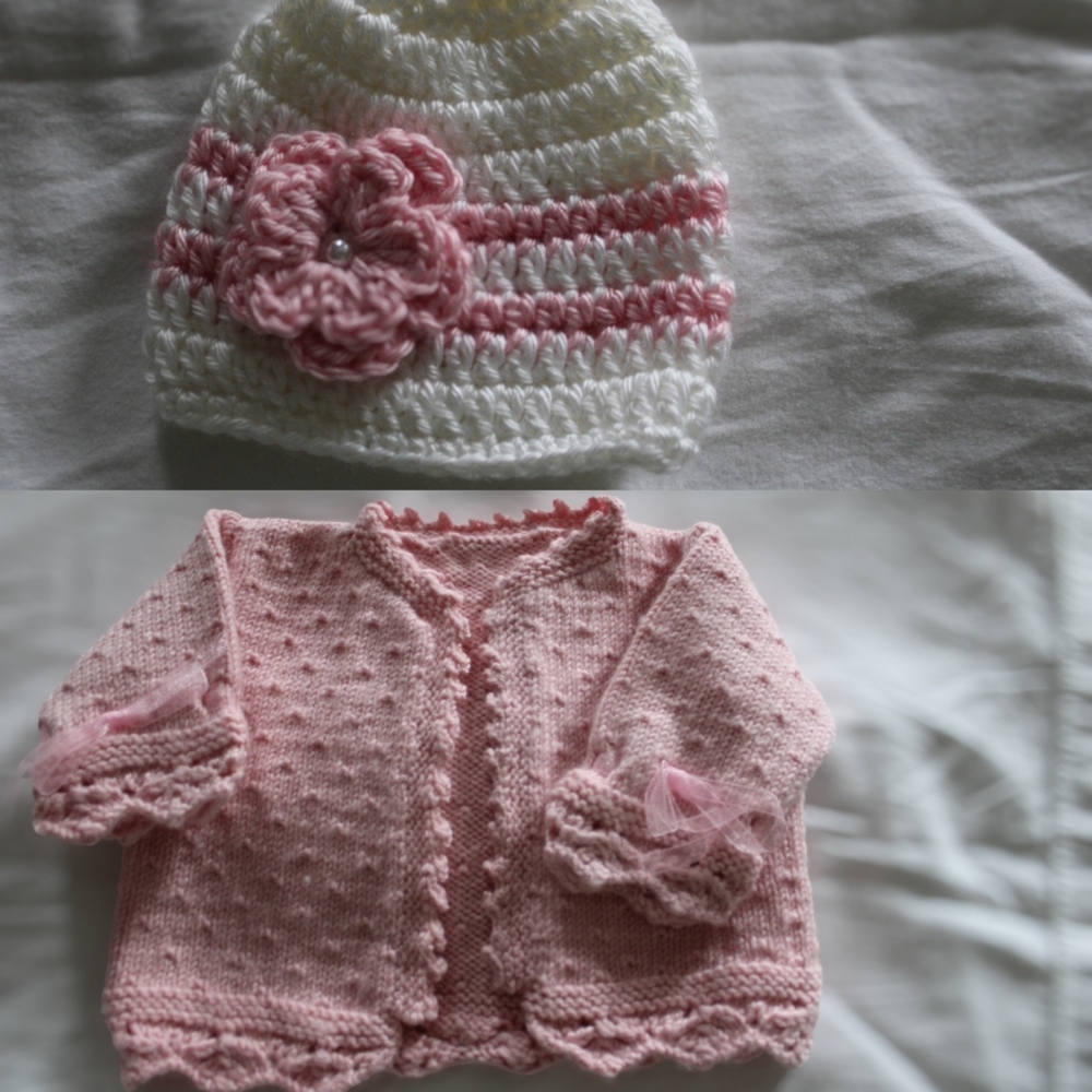 Hand knit hat and Sweater (0-3 MO.)